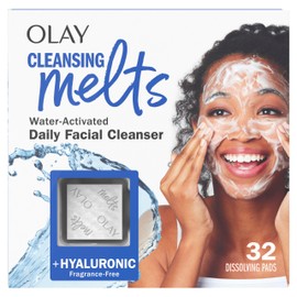 Olay Cleansing Melts + Hyaluronic Face Cleanser, Water-Activated Face Wash Cleans, Tones, and Refreshes Skin, 64 Count Total (2 Packs of 32 Count)