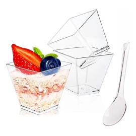 100pcs Mini Vasitos Postres Reposteria Plastico Con Cuchara