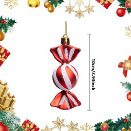 15 PCS Christmas Hanging Candy Ornaments,Colorful Glitter Xmas Candy Cane Peppermint Tree Decorations,Shatterproof X'Mas Candies with Ropes for Christmas Tree Home Party Holiday Supplies