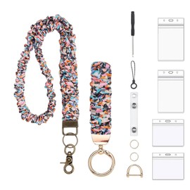2 Set Stretchy Scrunchie Lanyard Teacher Lanyard Scrunchie Keychain Wristlet and Neck Lanyards for ID Badges Teacher Lanyards with ID Holder with 4 Card Holders for Nurses School