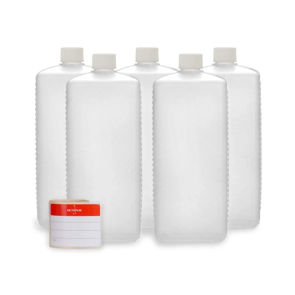 Octopus 5 x 1000 ml plastic bottles, HDPE plastic bottles