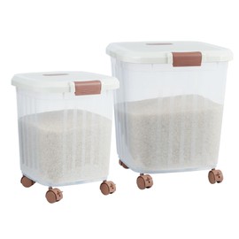 PENCK Airtight Flour Storage Bin Plastic Rice Storage Container Clear Cereal Grain Dry Food Storage Boxes with Wheels for Kitchen Pantry Countertop (30lbs&50lbs)