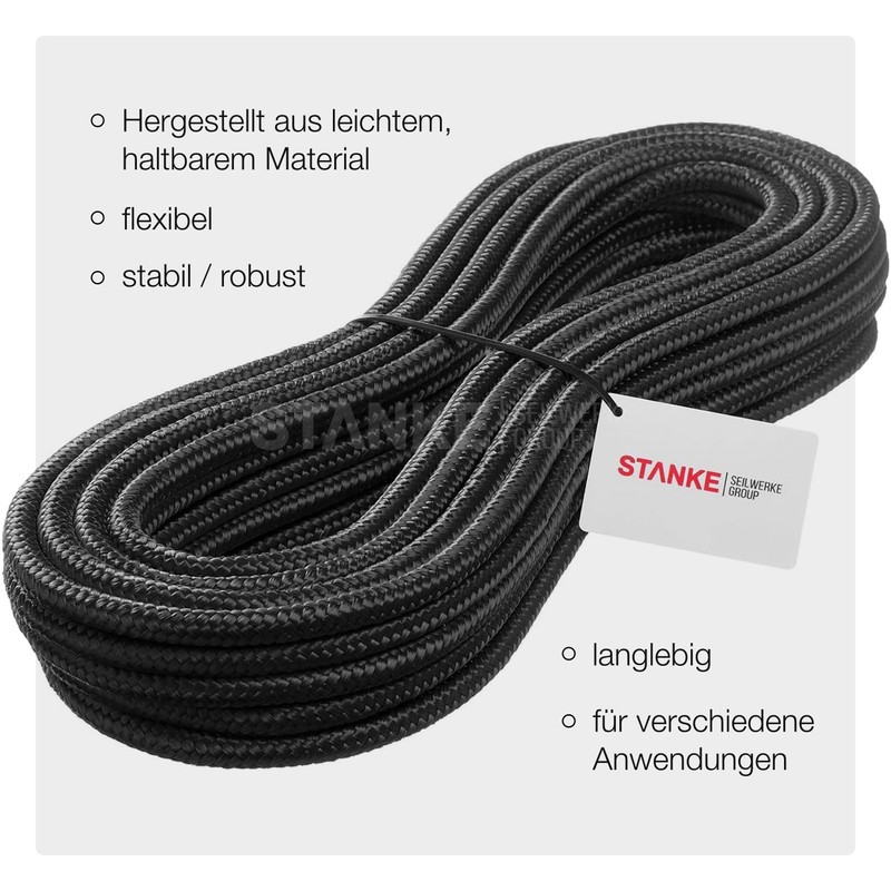 Polypropylene 2 mm Black Braided Rope, Mooring Rope, Rigging Rope,