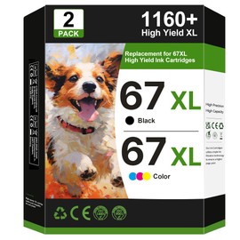 67XL Ink Cartridges Black/Color Combo Pack Replacement for HP Ink 67 67XL Ink Cartridges Work for HP DeskJet 2827e 2855e 4227e 2842e 2800 4155e 2755e 2755 2852e Envy 6055e 6455e (1 Black,1 Tri-Color)