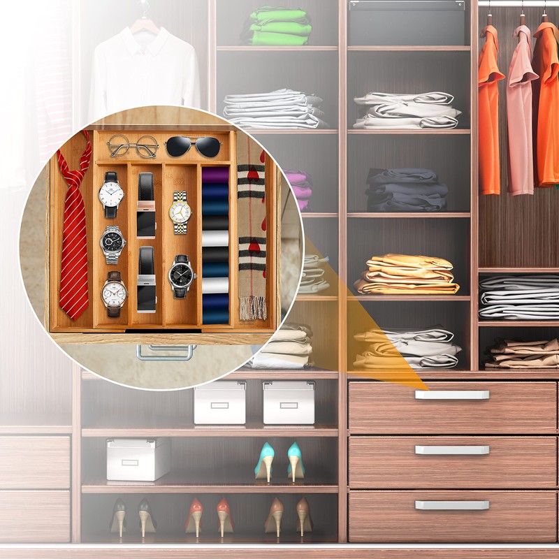 Bellsal Silverware Organizer Kitchen Drawer Organizer Expandable Bamboo Utensil Holder