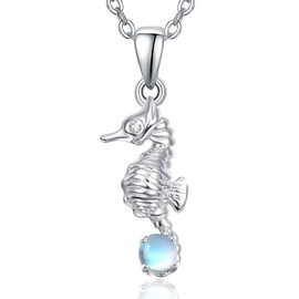 PARYFO Seahorse Necklace for Women 925 Sterling Silver Moonstone/Opal/Zircon Seahorse Chain Seahorse Pendant Ocean Animal Jewellery Gifts for Women Girls Children Wife Friends, Sterling Silver,