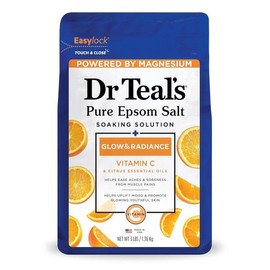 Dr. Teal's 닥터 틸의 순수 엡섬 마그네슘 소금 흡수, 광채 및 광채, 비타민 C 시트러스 에센셜 오일, 3파운드 Dr. Teal's Pure Epsom Salt Soaking Solution with Magnesium, Illuminate and Glow, Vitamin C Citrus Essential Oil, 3 lbs [48 Ounce (Pack of 1)]
