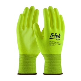 G-Tek HV 33-425LY/M Hi-Vis Seamless Knit Polyester Glove with Polyurethane Coated Smooth Grip on Palm and Fingers