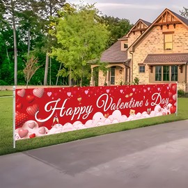 Valentines Banner - XtraLarge Size 120x20 Inch - Hanging Hearts Happy Valentines Day Banner - Valentines Yard Banner for Valentines Day Outdoor Decorations - Valentines Decorations