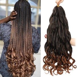 French Curly Braiding Hair 24 Inch 8 Packs - Pre Stretched Bouncy Braiding Hair- Loose Wavy Synthetic Hair Extensions for Black Women (24 inch T30)