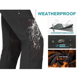 IUGA Snow Pants Womens Ski Hiking Pants Waterproof Outdoor Insulated Softshell Winter Fleece Lined Snowboard Pants 4 Pockets Black