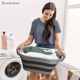 BROOKSTONE, 2 PACK, Medium Size Collapsible Laundry Basket, Comfort Non-Slip Grip Handles, Minimalist Space Saving Design, Portable Pop-Up Hamper