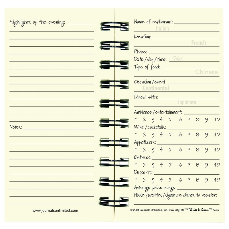 Write it Down series by Journals Unlimited, Guided Journal, Dining