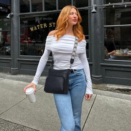 Roulens Crossbody Bags for Women,Soft Vegan Leather Medium Shoulder Handbags Travel Purse with Front Zipper Wallet Pocket