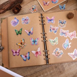 50 PCS Butterfly Stickers, Holographic Transparent Water Proof Stickers Realistic Transparent Sticker Colorful Pet Lovely Sticker for Teens Adults Gifts Stationery Scrapbook Luggage Laptop Window