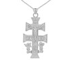 Fine Sterling Silver Caravaca Double Cross Crucifix Pendant Necklace, Sterling