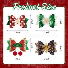 Framendino, 8 Pack Christmas Hair Clip Shining Bows Hair Clip Snowflakes Hair Barrettes for Christmas Accessories