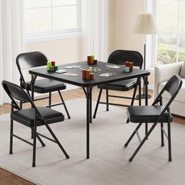 IDEALHOUSE Folding Card Table and Chairs Set of 5, Portable 33.6" Square Dining Foldable Table with Padded Tabletop and Padded Folding Chairs for Indoor, Outdoor, Gatherings and Games