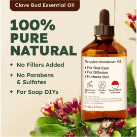 Essential Kukka Clove Oil for Teeth and Gums - 4 Fl Oz - 100% Pure Natural Clove Essential