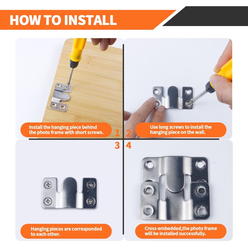 4 Pairs Stainless Steel Flush Mount Bracket, Interlocking Heavy Duty