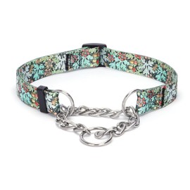 Bbmmayy Martingale Collar, Training Dog Collar, Stainless Steel Chain Pet Collar for No Pull Dog Walking Flowers Design Large Medium Small Dogs (M, Green)