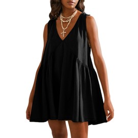 BerryGo Womens Summer Sleeveless Mini Dress Casual Boho Swing Loose Short Sun Dress for Travel Graduation with Pockets(Black,Large)