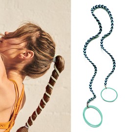 Rip Tie Hair Ties for Women, 25" Elastic No Tangle Spiral Hair Ties Damage-Free Pony Tail Wraps for Thick Long Hair Motorcycle Hair Accessories for Sports- Bike Riding Swim Skiing- Green/Navy Blue