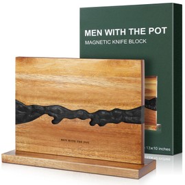 MEN WITH THE POT 13 x 10 Inches Magnetic Knife Block, Double Sided Powerful Wood & Black Flow Pattern Magnetic Kitchen Knives Holder Stand, Knife Storage Organizer for Kitchen Counter (Without Knives)