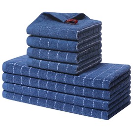 Homaxy Kitchen Towels and Dishcloths Set, 12 x 12 and 13 x 28 Inches, Set of 8 Bulk Cotton Terry Kitchen Towels Set, Checkered Designed, Soft and Super Absorbent Dish Towels, Navy Blue