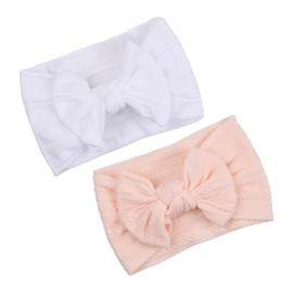 Bezavea Stretchy Soft Headbands for Baby, Adorable Baby Bow Turban Set of 2, Flexibility Nylon Hair Band, Stretchy Soft Wide Headbands with Big Bow, for Newborns, Baby, Toddlers
