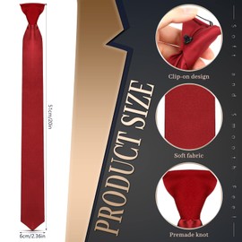 6 Pieces Men's Clip on Ties Solid Color Clip on Ties Adjustable Men's Tie Uniform Ties for Men Strap Pre Tied Necktie 20 Inch (Classic Colors Set)