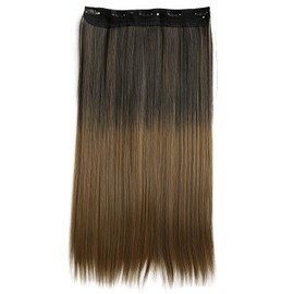 CAISHA 24" Clip In Hair Extensions One Piece Full Head Hairpiece Straight Ombré Brown Mix C72