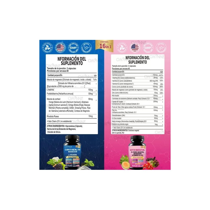 Gwynne Cortisolinositol,contra Estrés Y Energía,9090cápsul