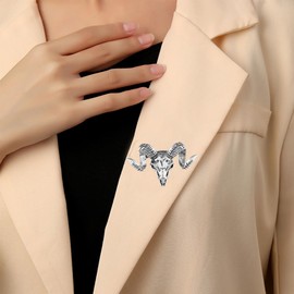 Gothic Skeleton Sheep Head Brooch for Men Women Vintage Skull Ram Pin Unique Party Jewelry for Jackets, Lapels, Hats (Silver)