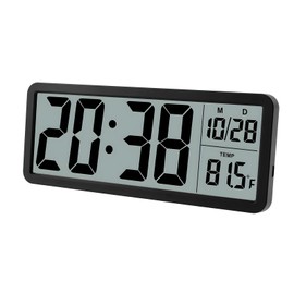 Silent Digital Wall Clock, with Large LED Temperature Display, Portable Alarm Clock Digital, Snooze Time, Versatile Two Power Mode, Screen Clock, for Office Bedroom Living Room (Black)