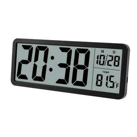 Silent Digital Wall Clock, with Large LED Temperature Display, Portable Alarm Clock Digital, Snooze Time, Versatile Two Power Mode, Screen Clock, for Office Bedroom Living Room (Black)