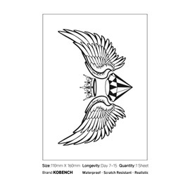 kobench Cool Temporary Tattoos,Crown With Diamonds Wings - K36 Design,Waterproof,Easy-to-Apply,Long Lasting 1-2 Weeks, Plant-Based,Wings Tattoos