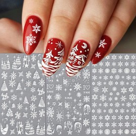 IDDFEVE Embossed Snowflake Nail Stickers, Christmas Large 5D Self-Adhesive Nail Art Decals - White Snow Cover Christmas Tree Design for DIY Manicure Winter Xmas DIY Nail Decorations (3 Sheets)