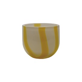 Creative Co-Op Round Soda Glass Tealight/Votive Holder with Stripes, White and Yellow