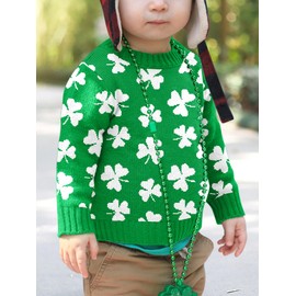 Infant St. Patrick's Irish Clover Shamrock Knitted Pullover Clover Sweater Party Lucky Outfit Green 12 Months