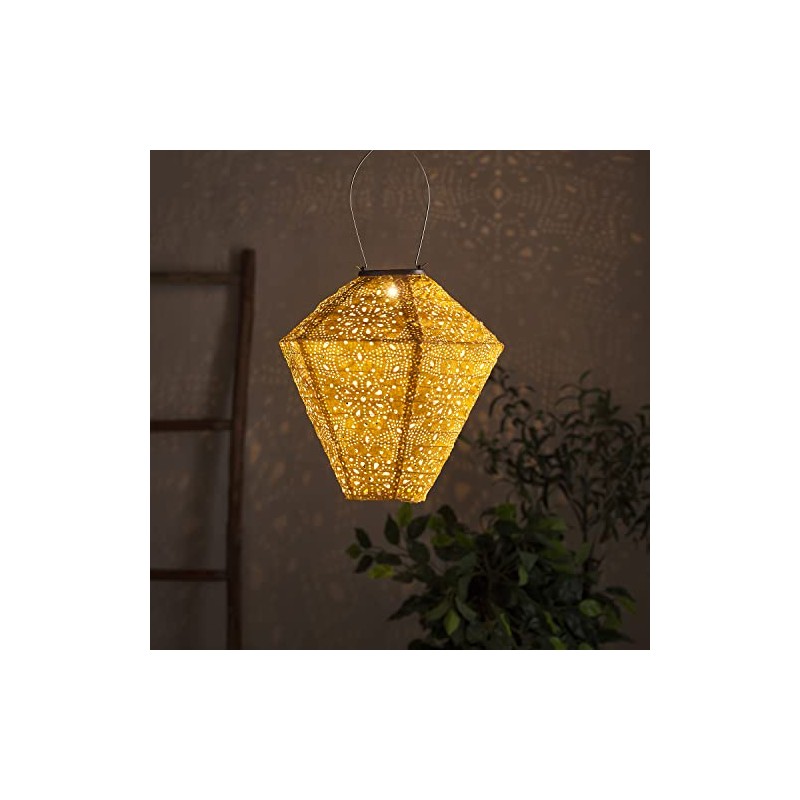 Lights4fun LED Solar Lantern Diamond Tyvek Moroccan Lantern Outdoor