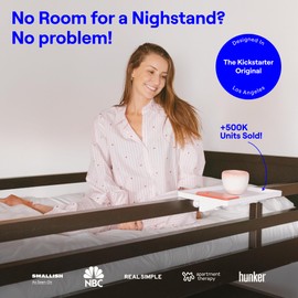 BedShelfie Bedside Shelf for Dorm Room Bunk Bed & Top Bunk, College Dorm Room Essentials, Bedside Caddy, Clip on Floating Desk Tray, Bed Side Table Storage, Loft Nightstand Decor - Cable Catch, White