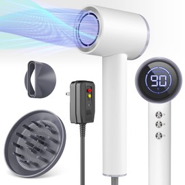 DRSPEE High-speed Ionic Hair Dryer with Diffuser, 1600W, LED Display, Portable for Travel & Home Salon - White