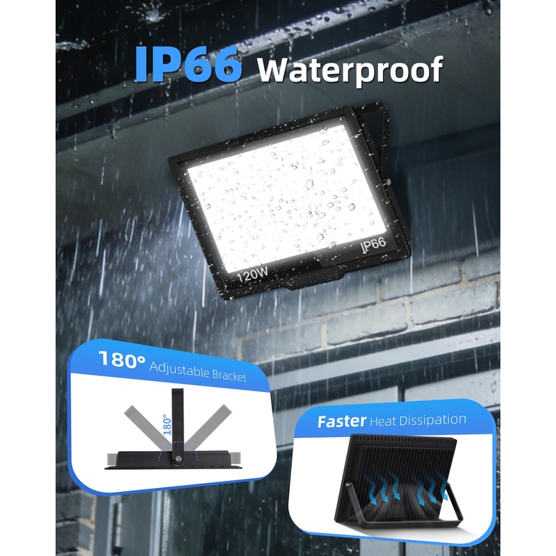 120W LED Flood Light Outdoor with Plug, 14400Lm Super Brighter