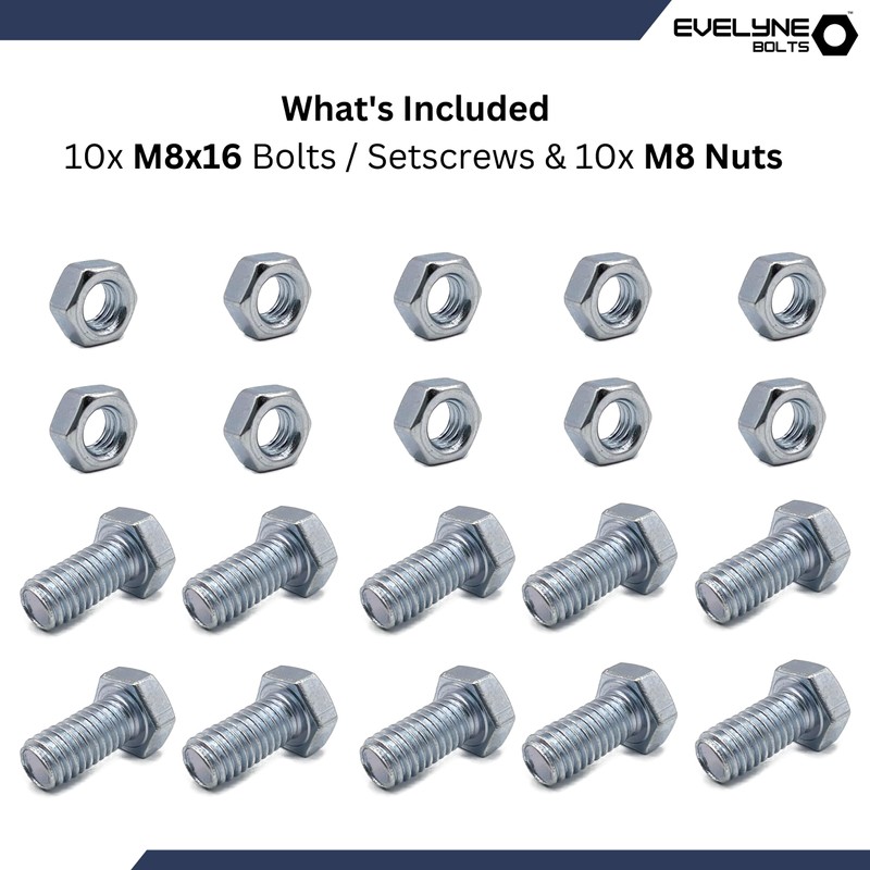 M8 Nuts & Bolt 10 Pack (M8 x 16mm Bolts