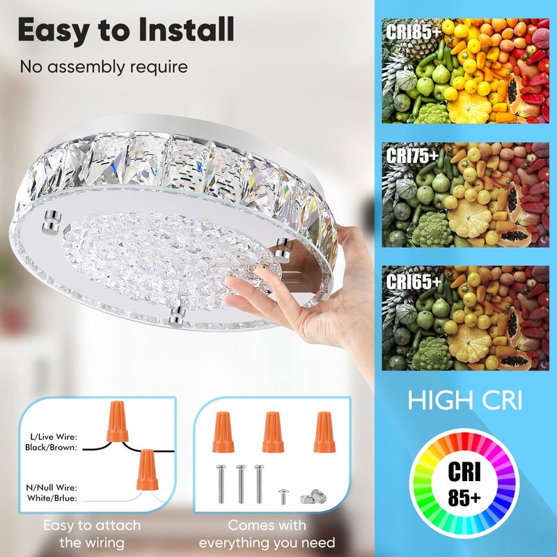 Crystal Chandeliers Flush Mount LED Ceiling Light Fixture, 5000K Daylight