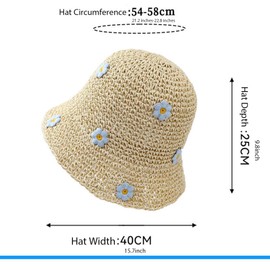Busnos Straw Bucket Hats for Women Cute Straw Bucket Visor Hats for Women Packable Summer Flower Crochet Khaki Sun Hat Wide Brim Beach Hat Gifts Travel