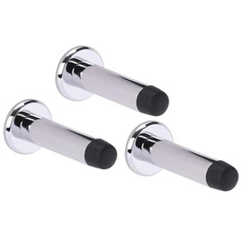 HANDLEZONE® 3 Pack 75mm / 3 inch Projecting Skirting Or Wall Mounted Door Stop, Concealed Fixing, Rubber Buffer Stopper - Polished Chrome