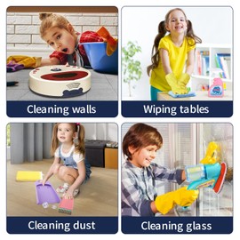 Jovow Kids Cleaning Set for Toddlers, 10 Pcs Pretend Play Educational Set Includes Kids Vacuum That Really Works with Lights & Low Noise, Broom, Spray Bottle and More