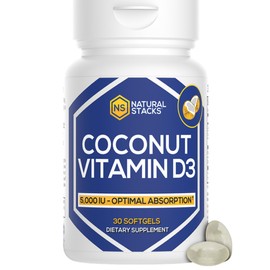 NATURAL STACKS Vitamin D 5000 IU Supplement - with Coconut Oil for Optimal Absorption - Vitamin D Pills for Immunity & Cell Growth - D3 125mcg Cholecalciferol Supplement - 30 D3 Servings